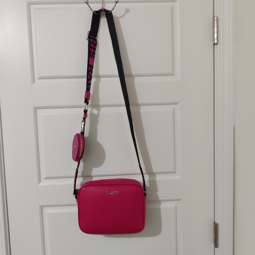 KARL LAGERFELD Paris Maybelle Crossbody Bag Fuchsia Pink Logo Purse $200 NWT